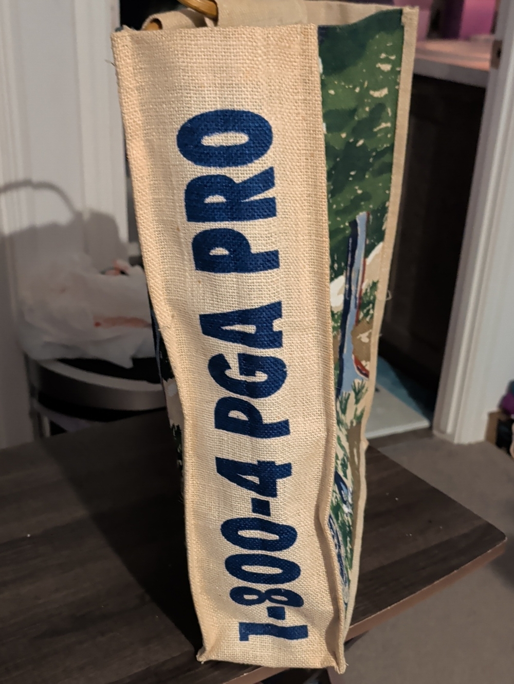 Golf Themed Canvas Tote Bag with Bamboo Handle - Picture 2 of 7